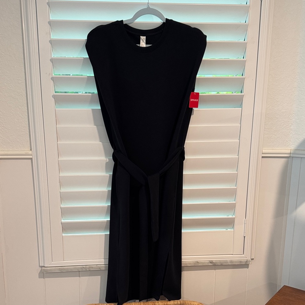 SPANX Classic Black Midi Dress with tie waist NWT